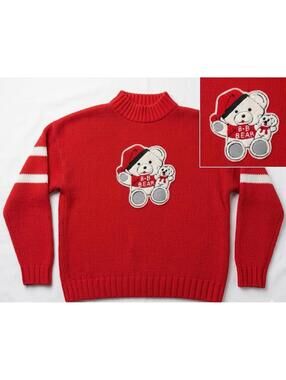 VTG Nuggets Knit Bear Sweater Size Medium Grandma Core Made in Korea mock neck